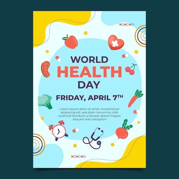 Gratis vector platte verticale poster sjabloon voor de viering van de wereldgezondheidsdag