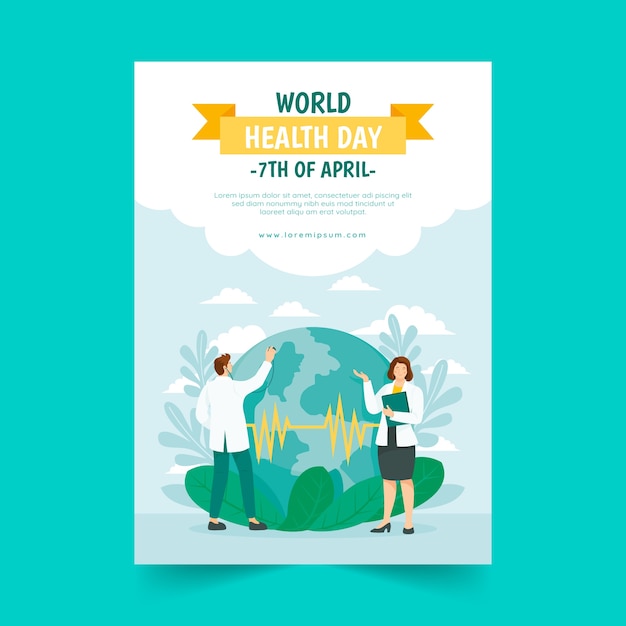 Gratis vector platte verticale poster sjabloon voor de viering van de wereldgezondheidsdag