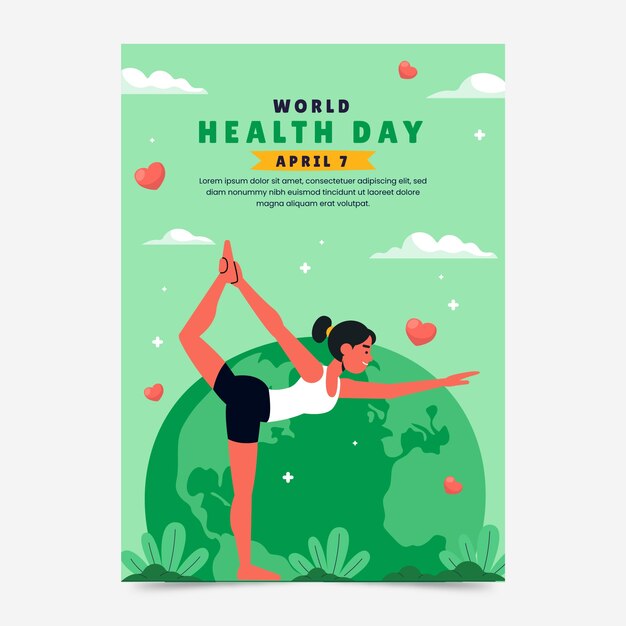 Platte verticale poster sjabloon voor de viering van de Wereldgezondheidsdag