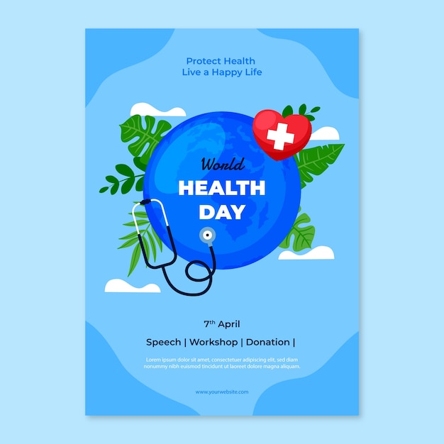 Gratis vector platte verticale poster sjabloon voor de viering van de wereldgezondheidsdag