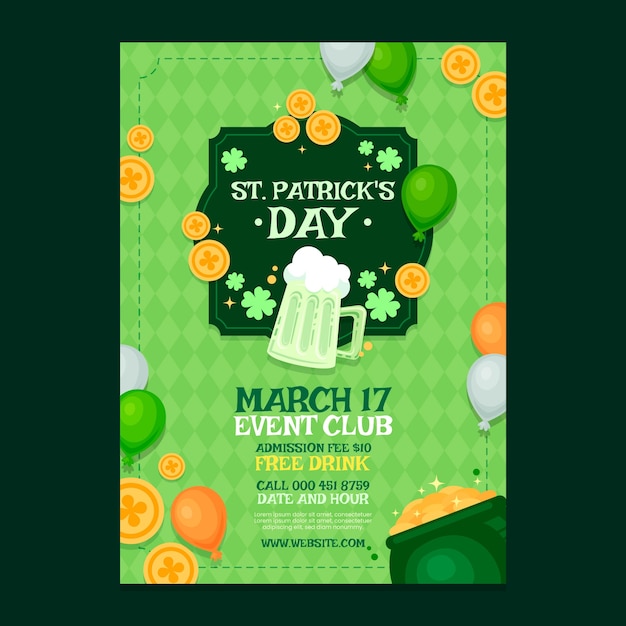 Platte verticale poster sjabloon voor de viering van st patrick's day