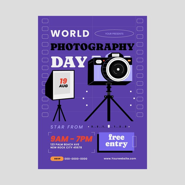 Platte verticale poster sjabloon voor de wereldfotografie dag viering