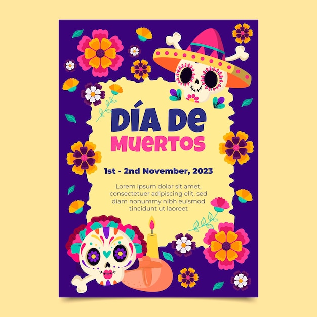 Platte verticale poster sjabloon voor dia de muertos viering