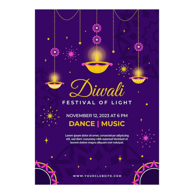 Gratis vector platte verticale poster sjabloon voor hindoe diwali festivalviering