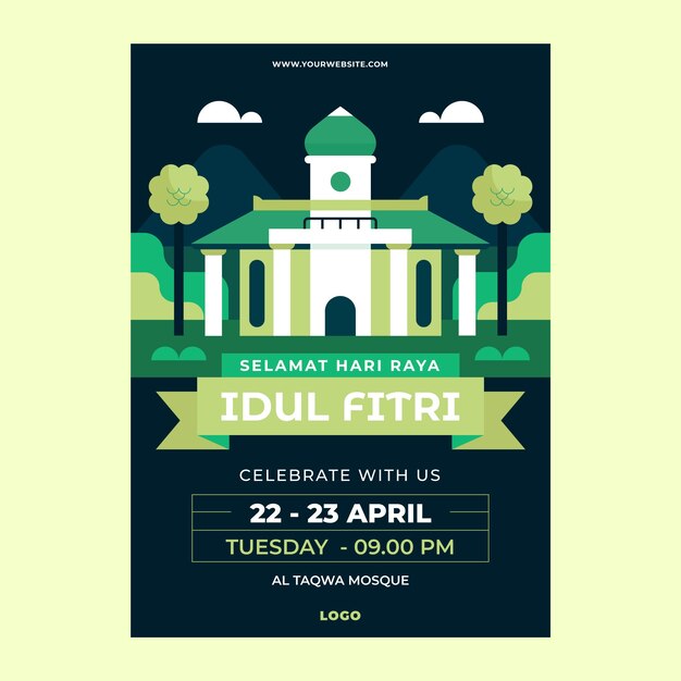 Platte verticale poster sjabloon voor islamitische eid al-fitr festivalviering