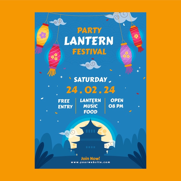 Gratis vector platte verticale poster sjabloon voor lantaarnfeestviering