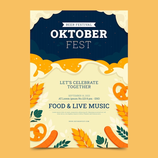 Gratis vector platte verticale poster sjabloon voor oktoberfest bierfestivalviering