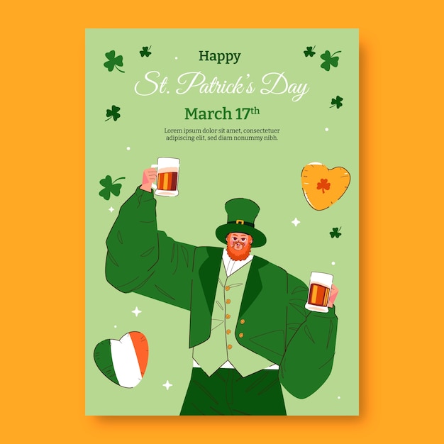 Gratis vector platte verticale poster sjabloon voor st. patrick's day viering.