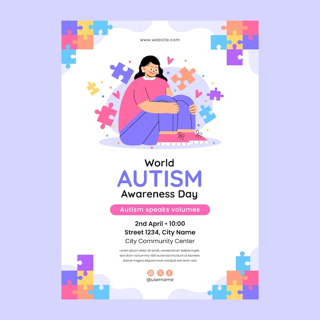 Gratis vector platte verticale poster sjabloon voor wereld autisme awareness day