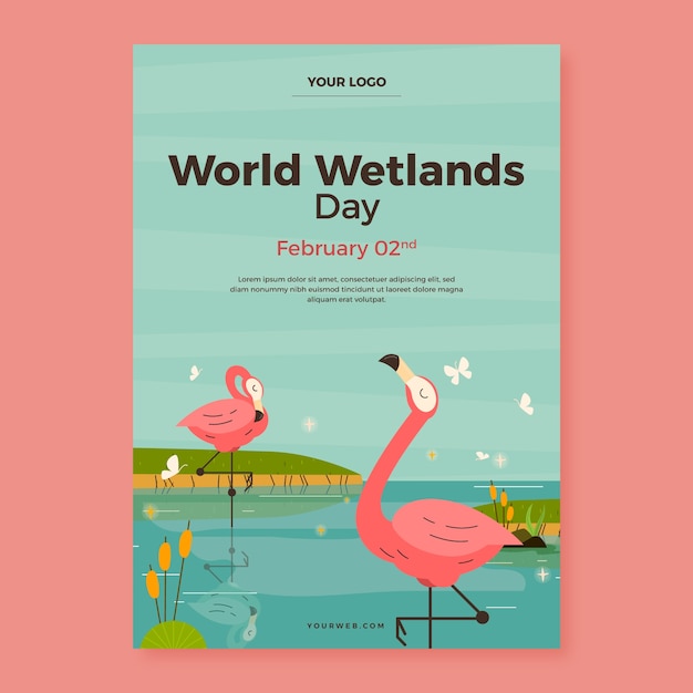 Platte verticale poster sjabloon voor wereld wetlands dag