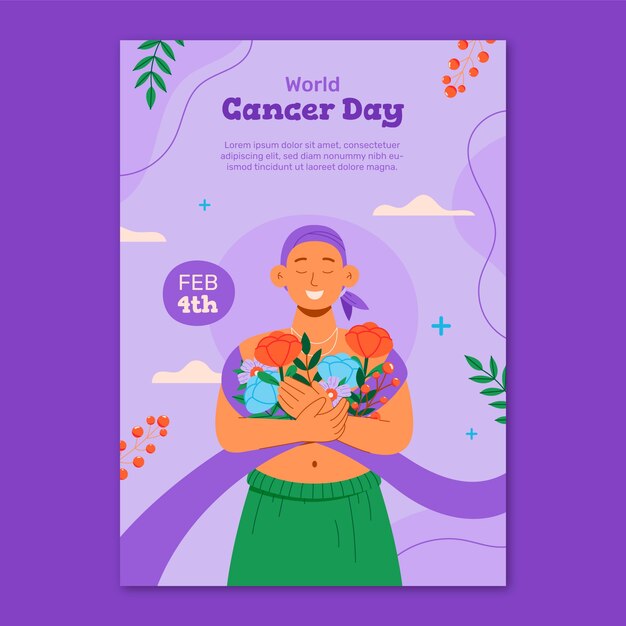 Platte verticale poster sjabloon voor wereldkankerdag
