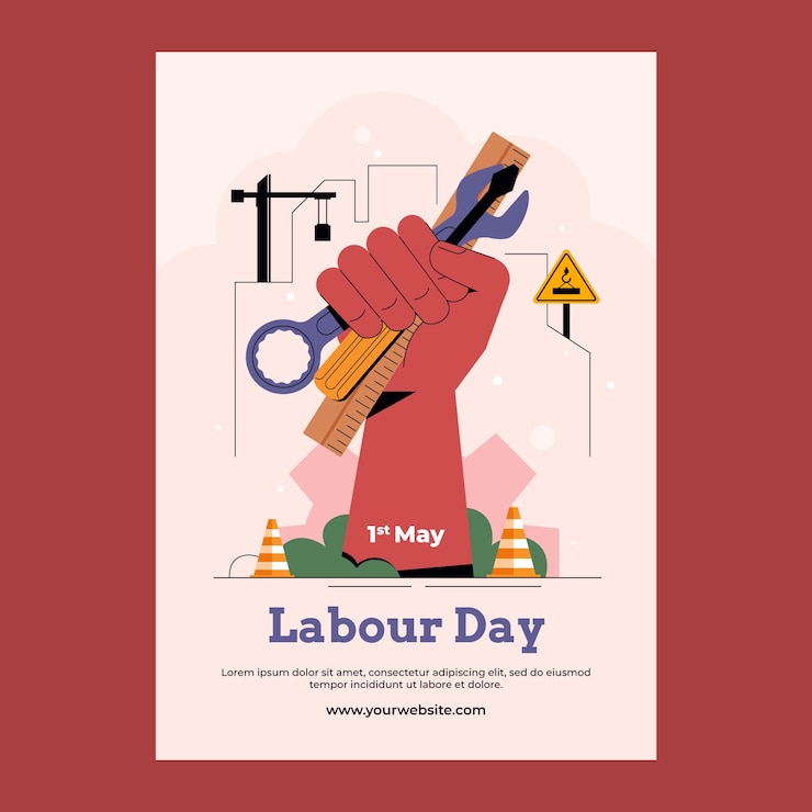 Gratis Vector platte verticale postersjabloon voor de viering van de dag van de arbeid