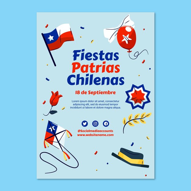 Platte verticale postersjabloon voor fiestas patrias chili