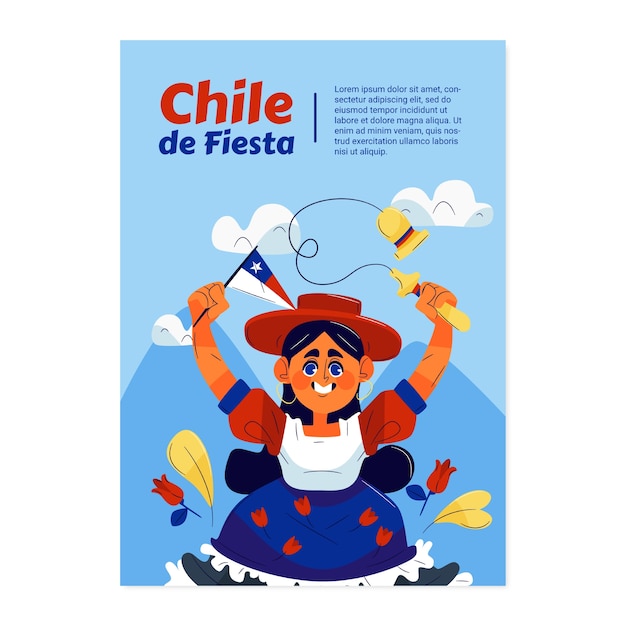 Platte verticale postersjabloon voor fiestas patrias chili