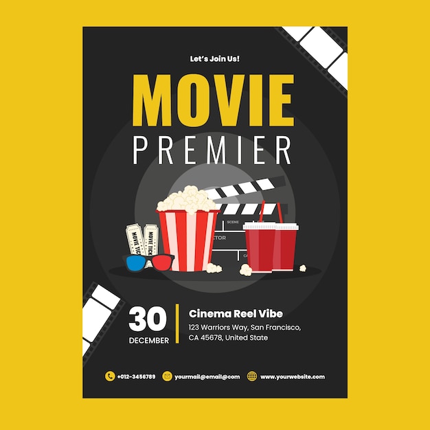 Gratis vector platte verticale postersjabloon voor filmpremière-evenement