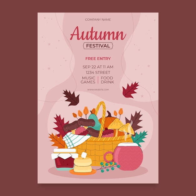 Gratis vector platte verticale postersjabloon voor herfstviering