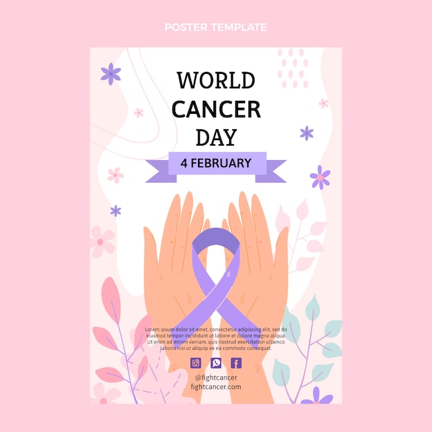 Platte verticale postersjabloon voor wereldkankerdag