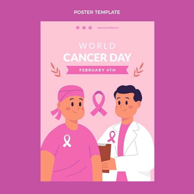 Gratis vector platte verticale postersjabloon voor wereldkankerdag