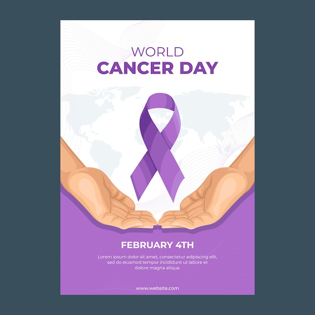 Gratis vector platte verticale postersjabloon voor wereldkankerdag