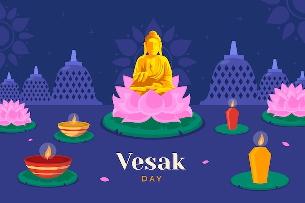 Gratis vector platte vesak dag achtergrond