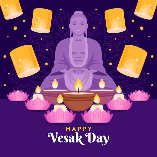 Gratis vector platte vesak dag illustratie