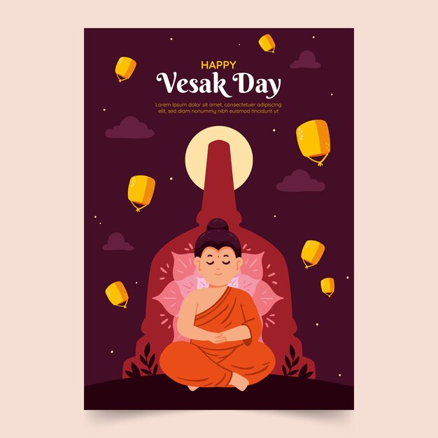 Platte vesak dag wenskaartsjabloon