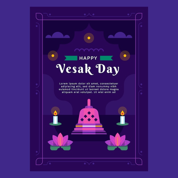 Gratis vector platte vesak wenskaartsjabloon