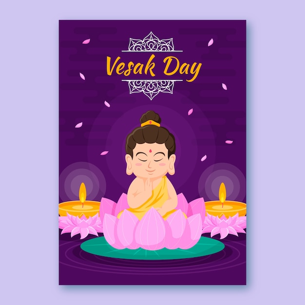 Gratis vector platte vesak wenskaartsjabloon