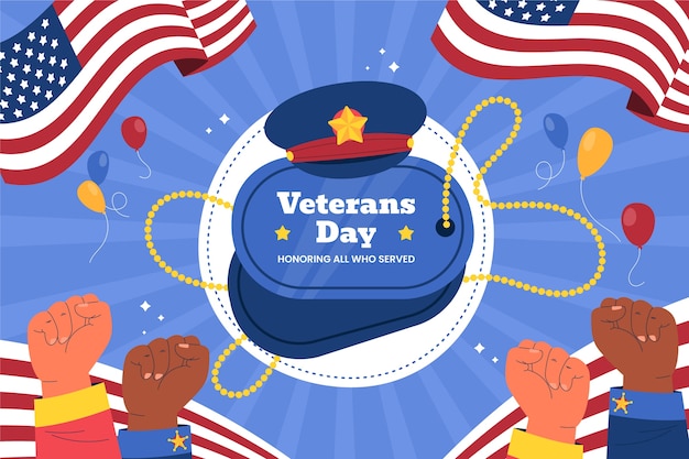 Gratis vector platte veteranen dag achtergrond