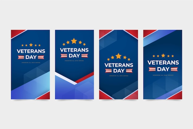 Gratis vector platte veteranendag instagram verhalencollectie