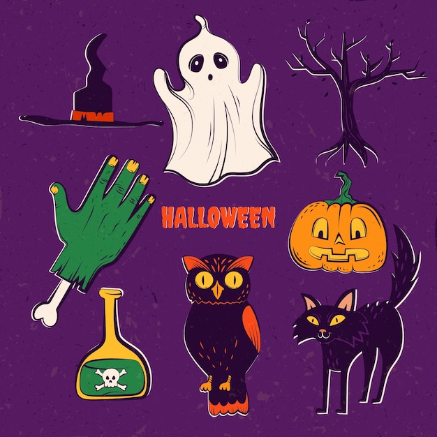 Gratis vector platte vintage halloween elementen collectie