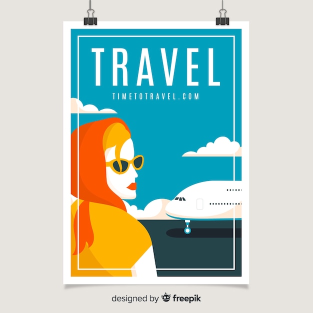 Gratis vector platte vintage reizen poster sjabloon