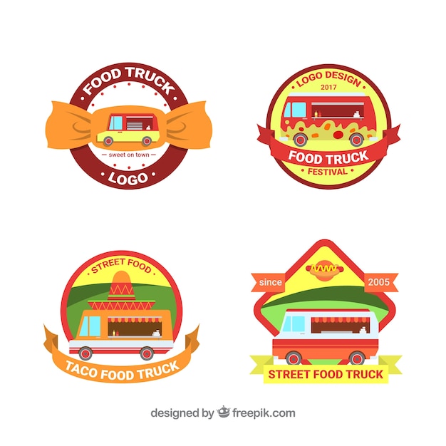 Platte voedsel truck logo&#39;s met leuke stijl