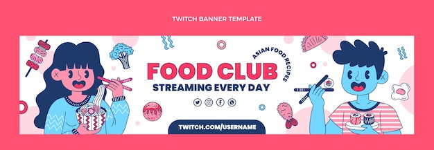 Gratis vector platte voedsel twitch banner