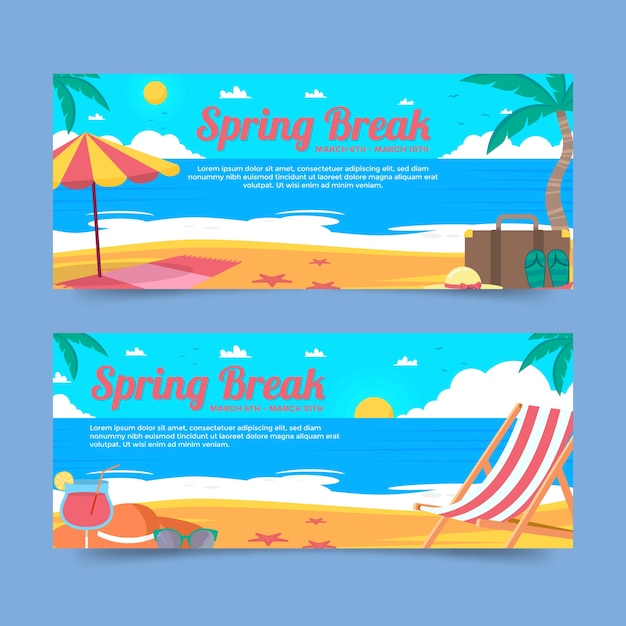 Gratis vector platte voorjaarsvakantie horizontale banners set