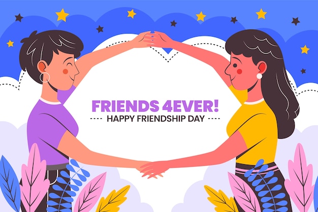 Gratis vector platte vriendschapsdag achtergrond met vrienden hand in hand