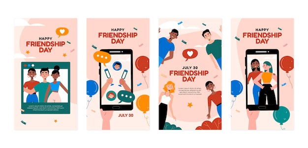 Gratis vector platte vriendschapsdag instagram verhalencollectie
