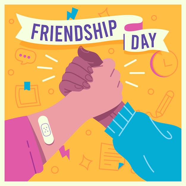 Platte vriendschapsdagillustratie met handenschudden van vrienden
