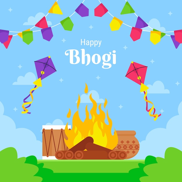 Gratis vector platte vrolijke bhogi-illustratie