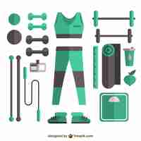 Gratis vector platte vrouw sport elementen in groene tinten