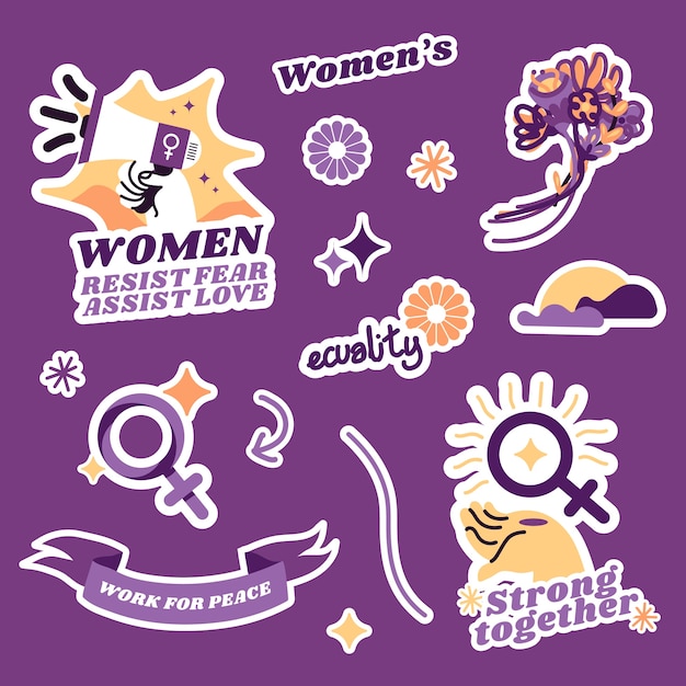 Gratis vector platte vrouwendag viering stickers collectie