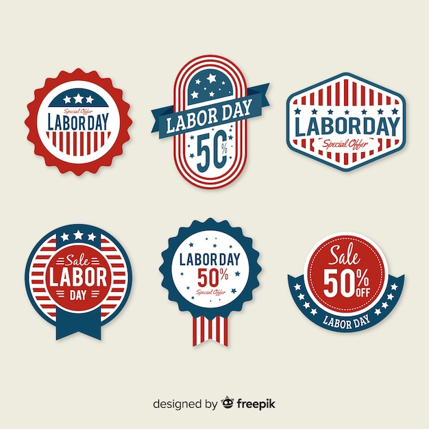 Gratis vector platte vs labour day label collectie