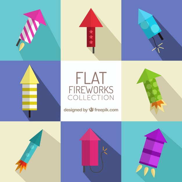 Gratis vector platte vuurwerk collectie