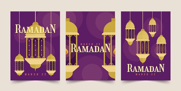 Gratis vector platte wenskaarten collectie voor islamitische ramadan viering