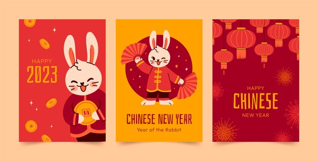 Gratis vector platte wenskaartencollectie voor chinees nieuwjaarsfeest