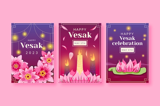 Gratis vector platte wenskaartencollectie voor de viering van het vesak-festival