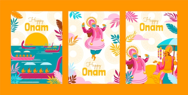 Gratis vector platte wenskaartencollectie voor onam festivalviering