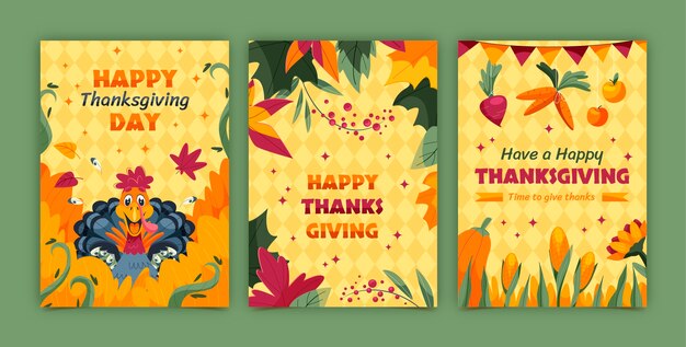 Gratis vector platte wenskaartencollectie voor thanksgiving day-viering