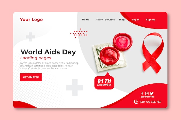 Platte wereld aids dag bestemmingspagina sjabloon