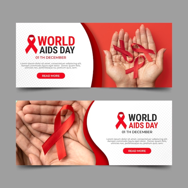 Gratis vector platte wereld aids dag horizontale banners set